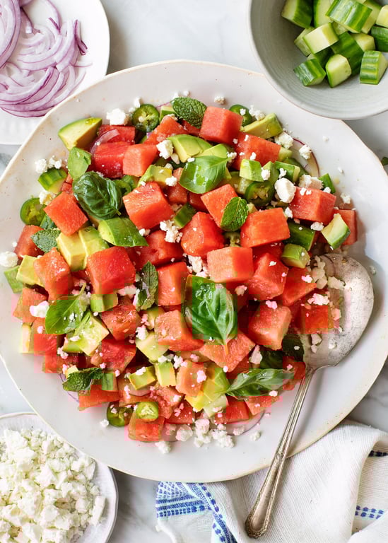 Watermelon feta salad with mint dressing