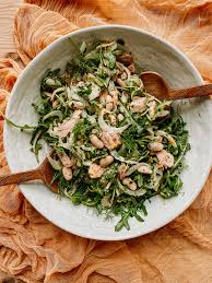 Shaved Fennel, white bean, arugula salad w/ Salmon