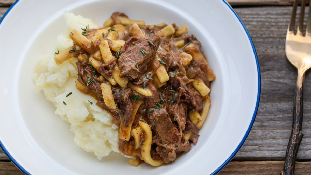 Beef & Noodles with Mashed Potatoes