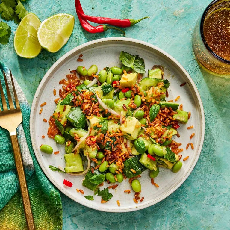 Mango, Edamame, Cucumber and Crispy Rice Salad