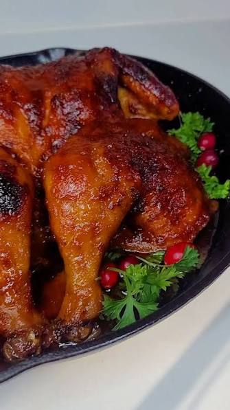 Bourbon Glazed Chicken — roasted red potatoes