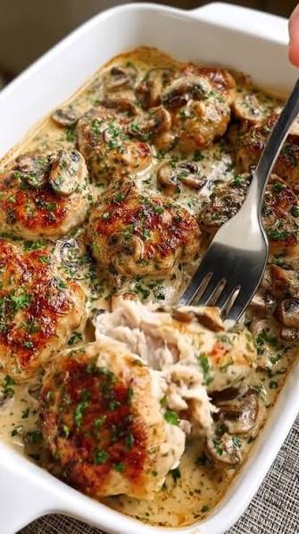Mushroom butter rice and garlic baked chicken