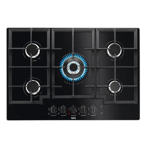 Plaque AEG 5F 75CM EN FONTE FLAMELIGHT VERRE NOIR HKB75450NB