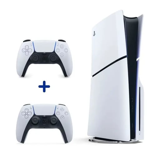 Pack PS5 Standard : Console PS5 (Modèle Slim) + 2ème Manette sans fil PS5 DualSense Blanche