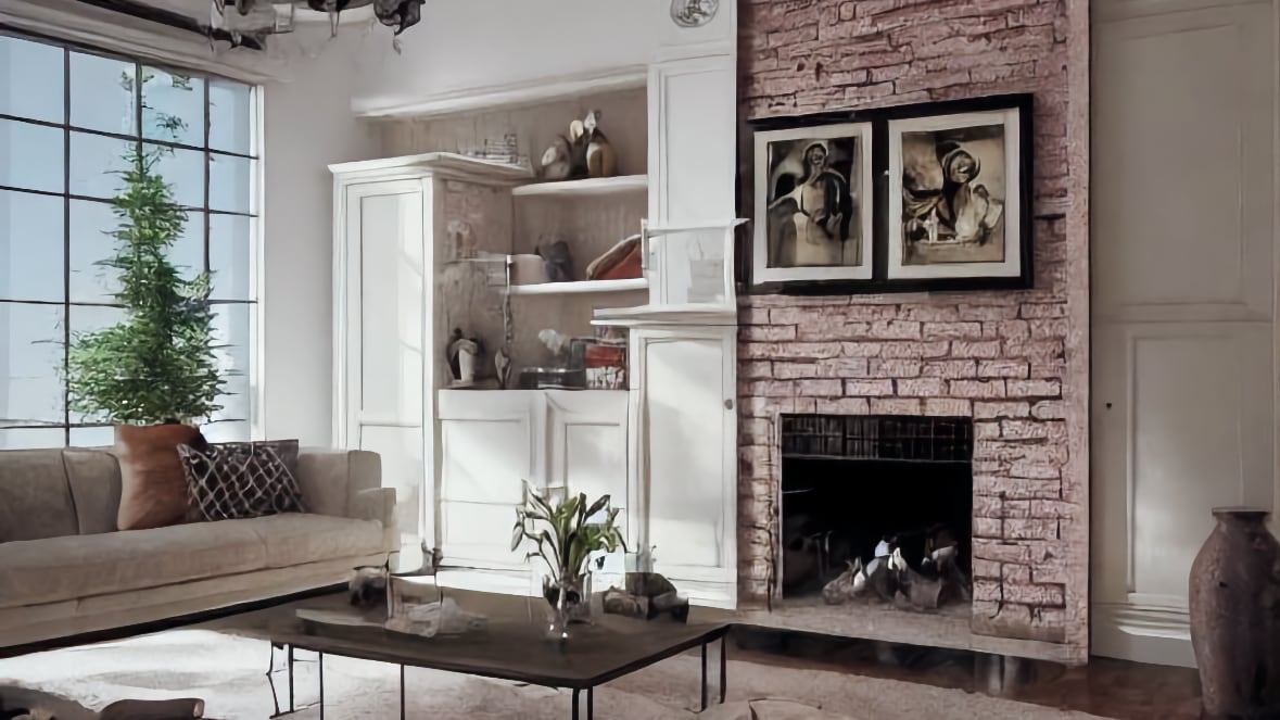 Brick Fireplace in Living Room