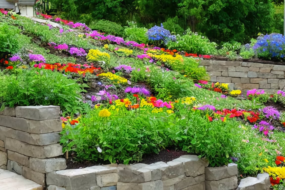 Steep slope retaining wall