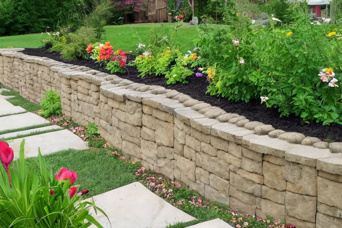 Path between rtaining wall