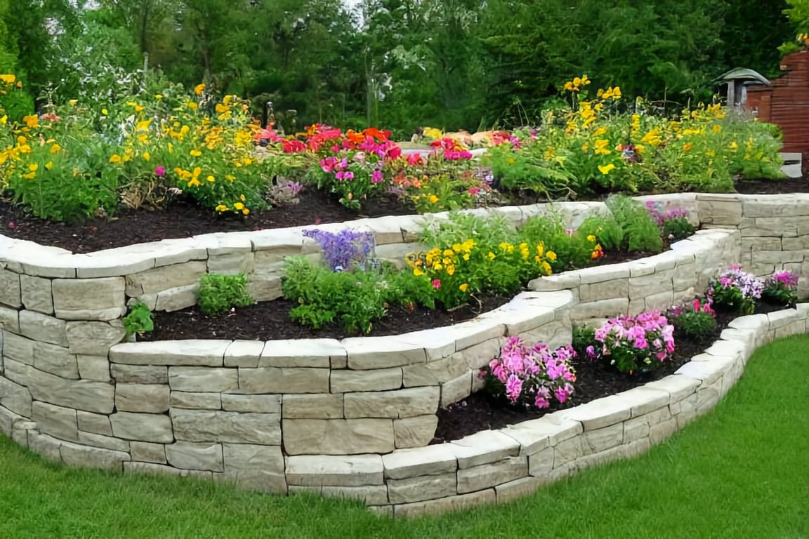 Natural stone retaining wall