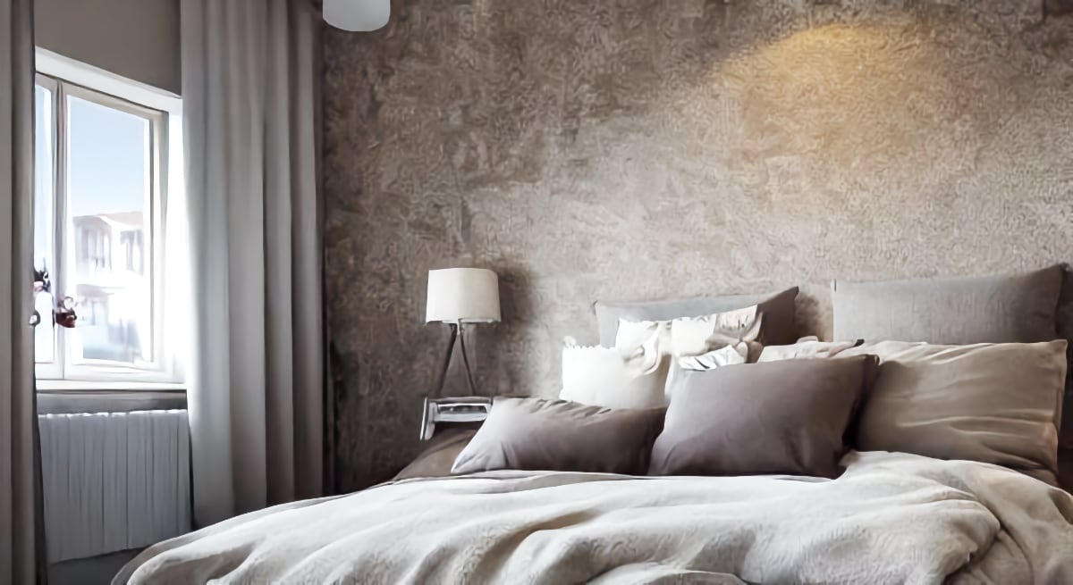 cozy bedroom with beige walls