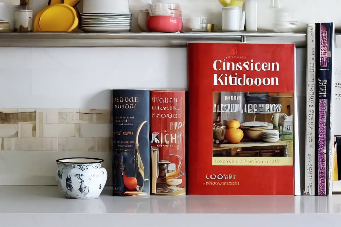 Stylish Kitchen Countertop with Cookbooks