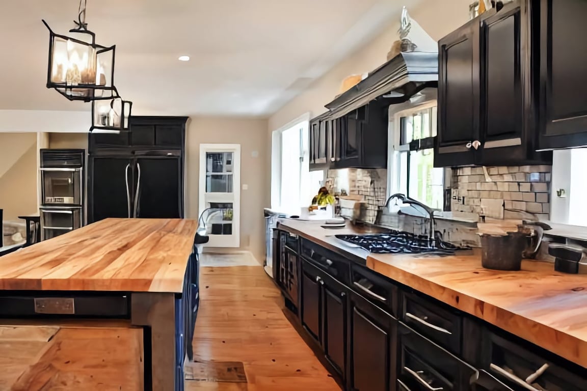 23+ Black Cabinets Wood Countertops