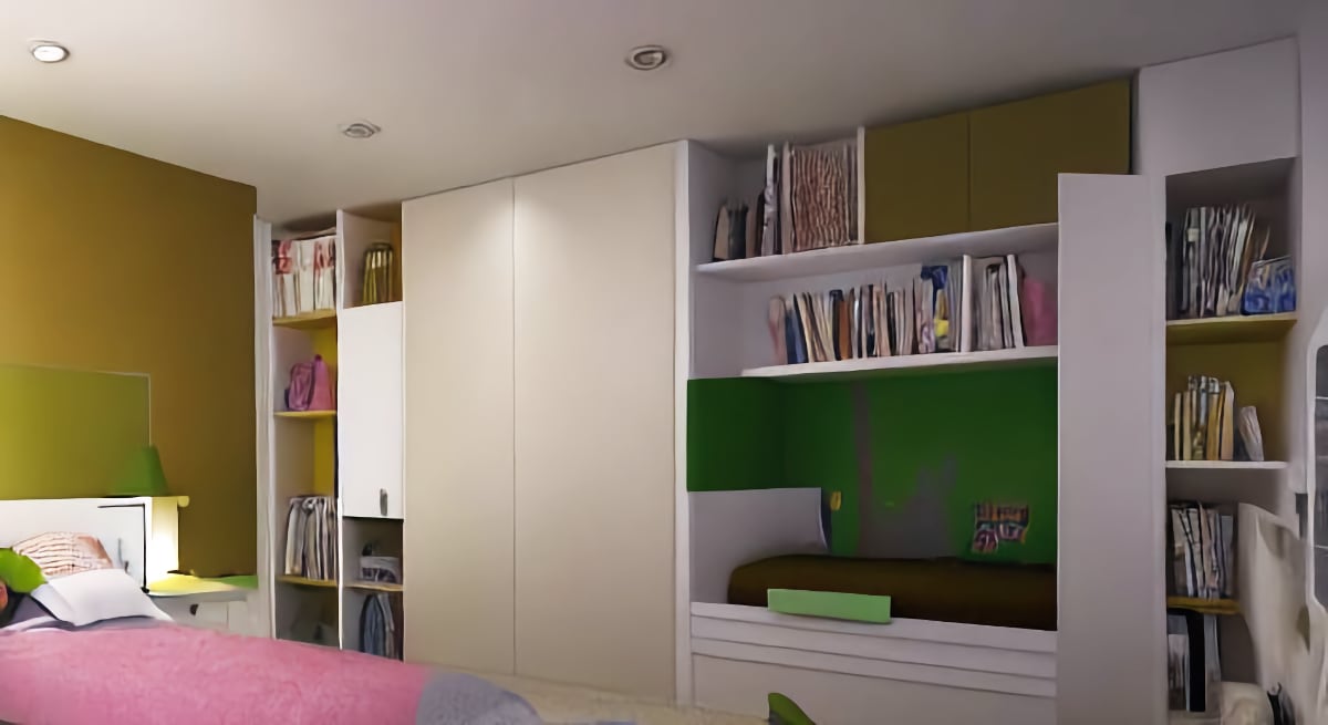 Kids bedroom with beige walls