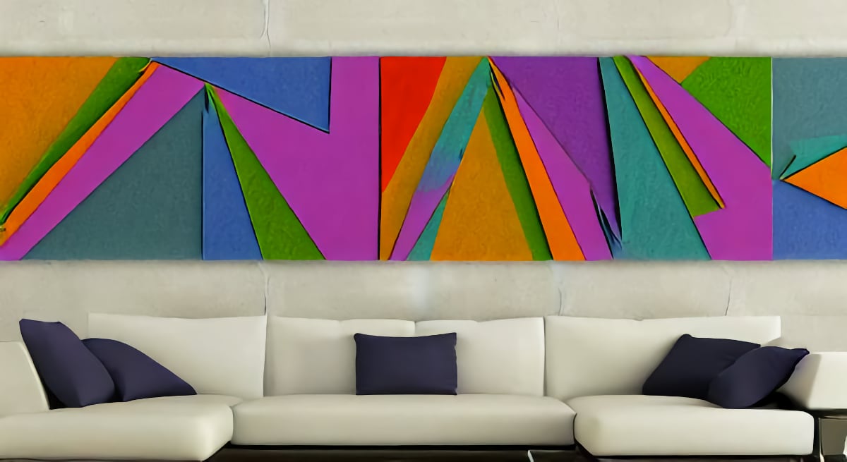 colorful artwork on a gray wall
