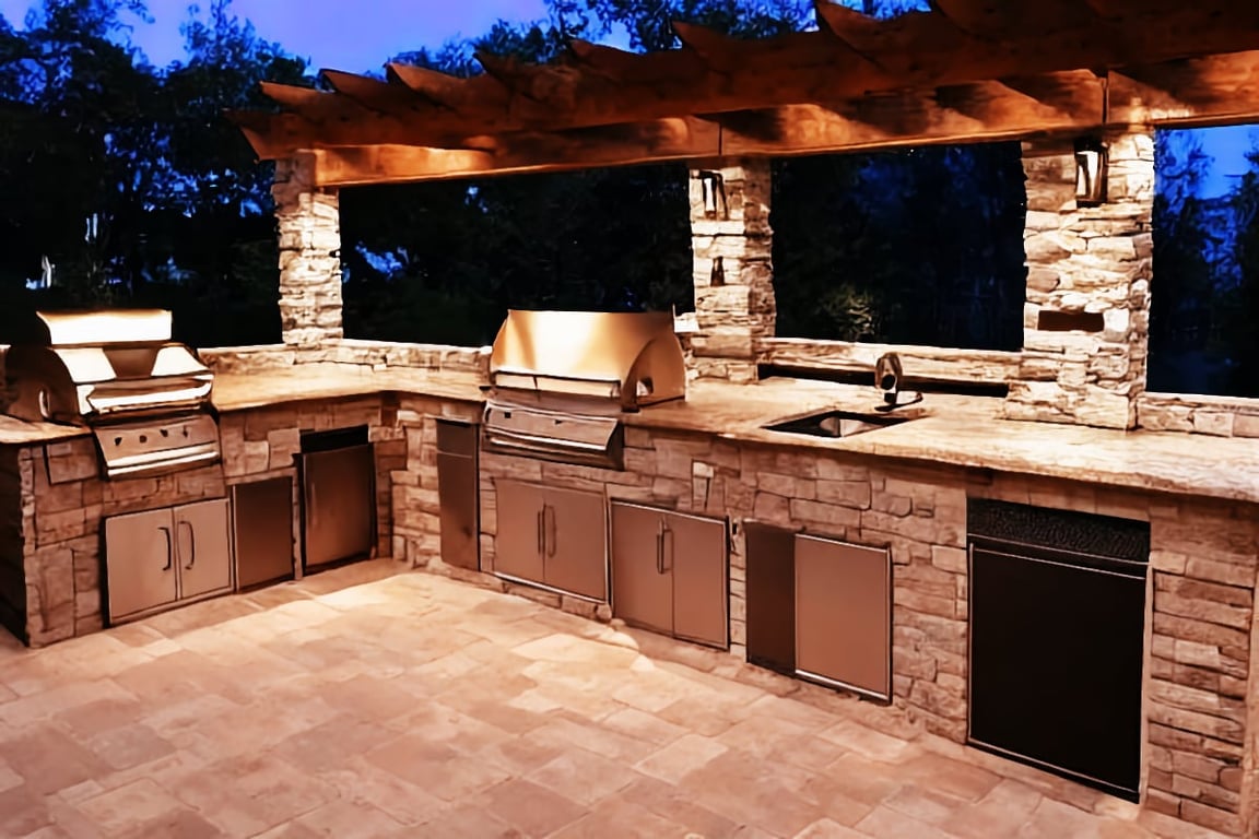 outdoor kitchen at night