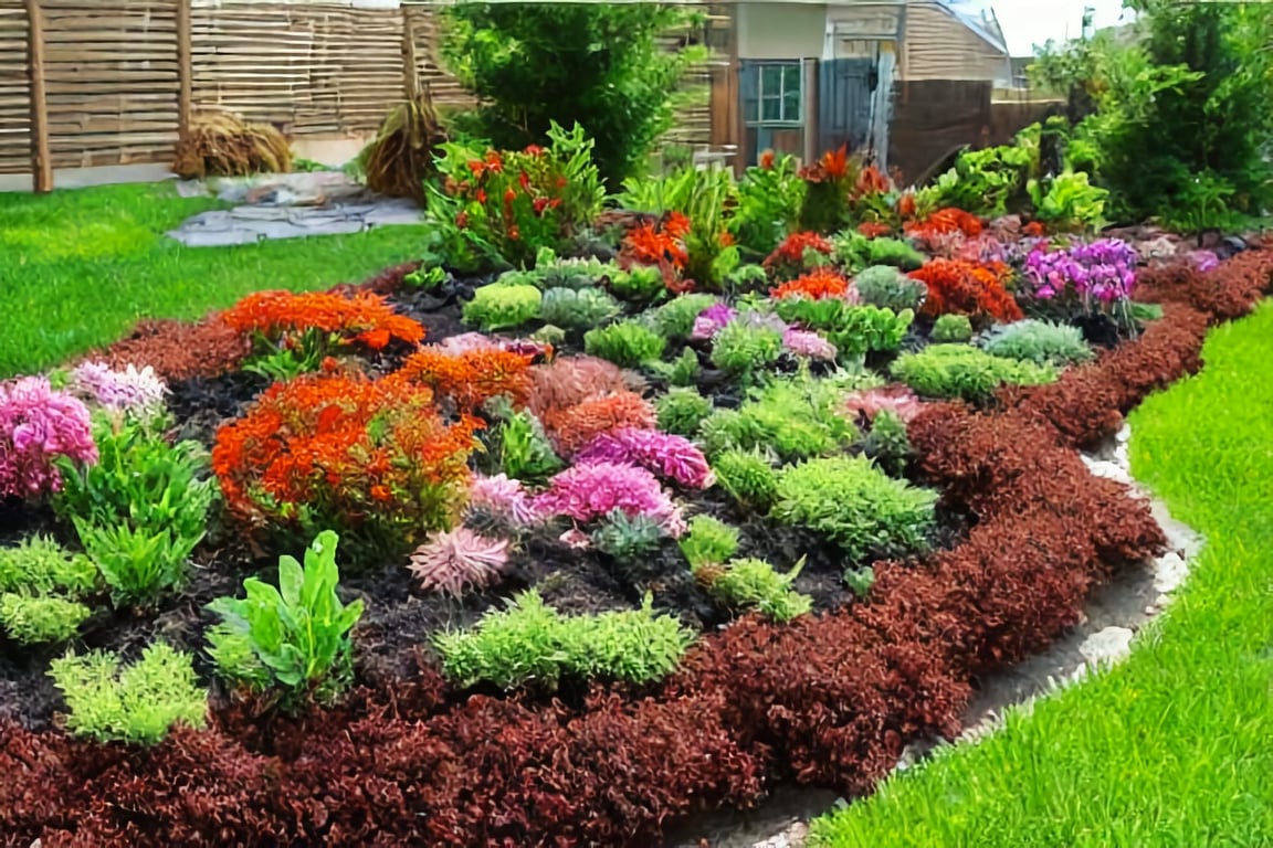 Beautiful pine mulch flower bed