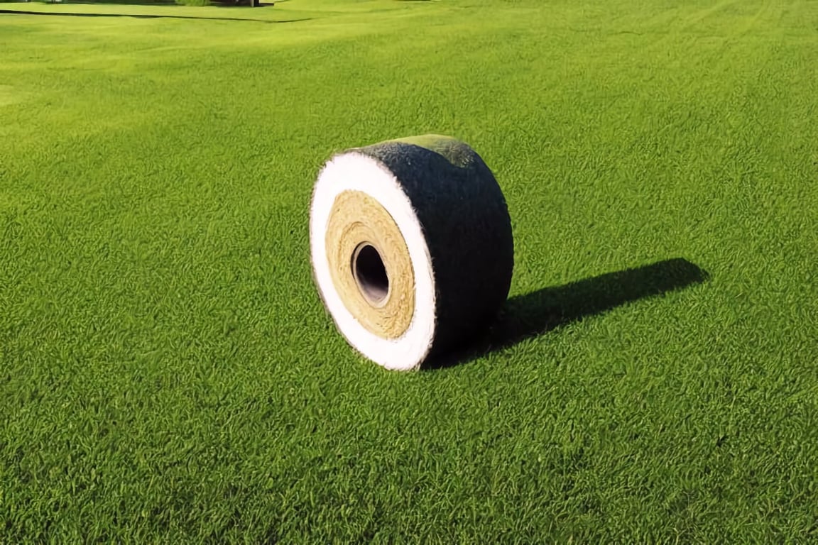 A roll of sod on the lawn