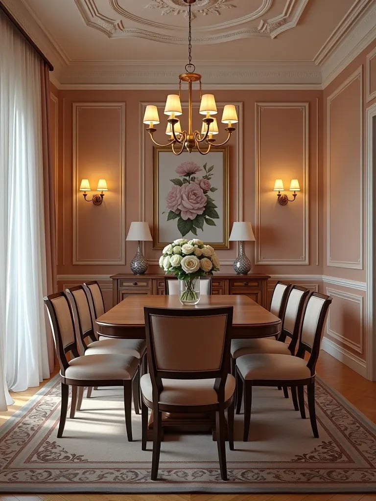 3D dining room visualization showcasing paint and lighting effects