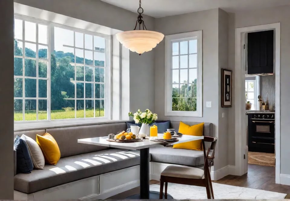 A charming small breakfast nook bathed in warm inviting light Sunlight streamsfeat
