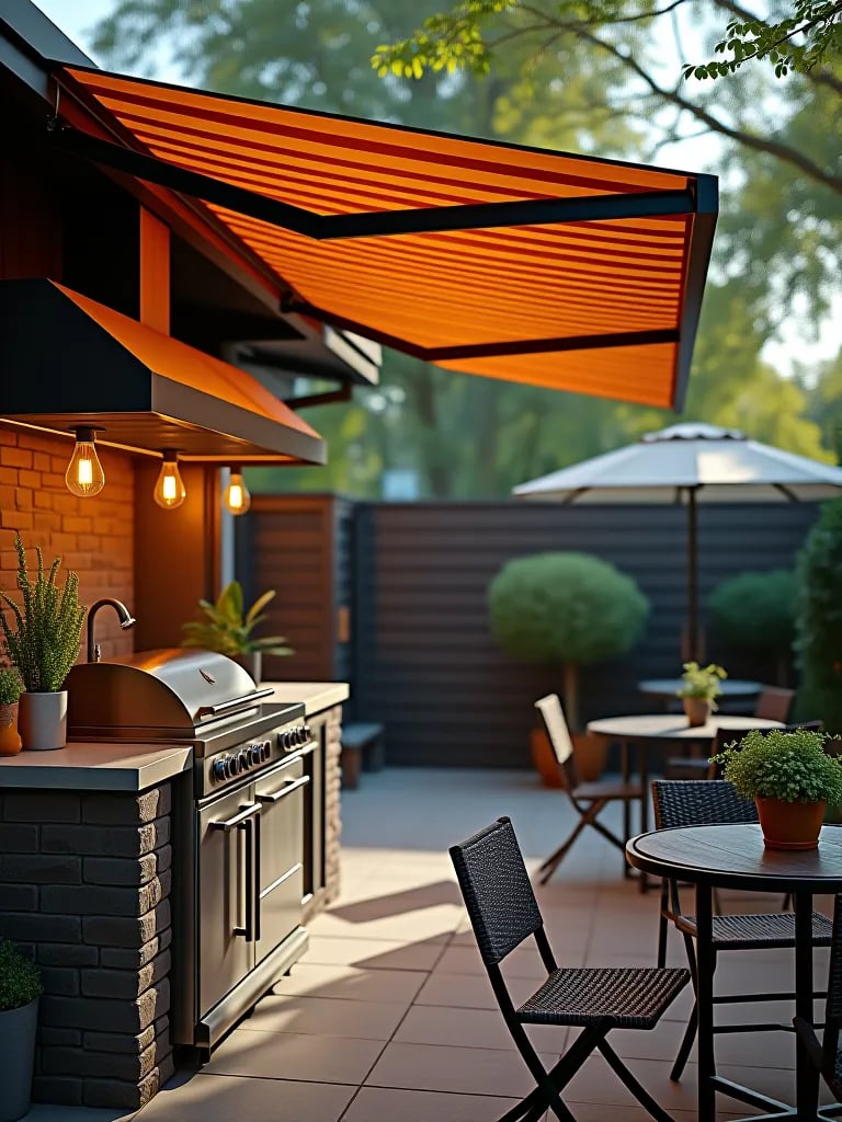 Adaptable outdoor kitchen with retractable cover