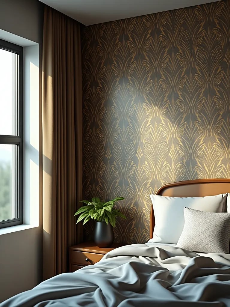 Aligning geometric wallpaper pattern in bedroom corner