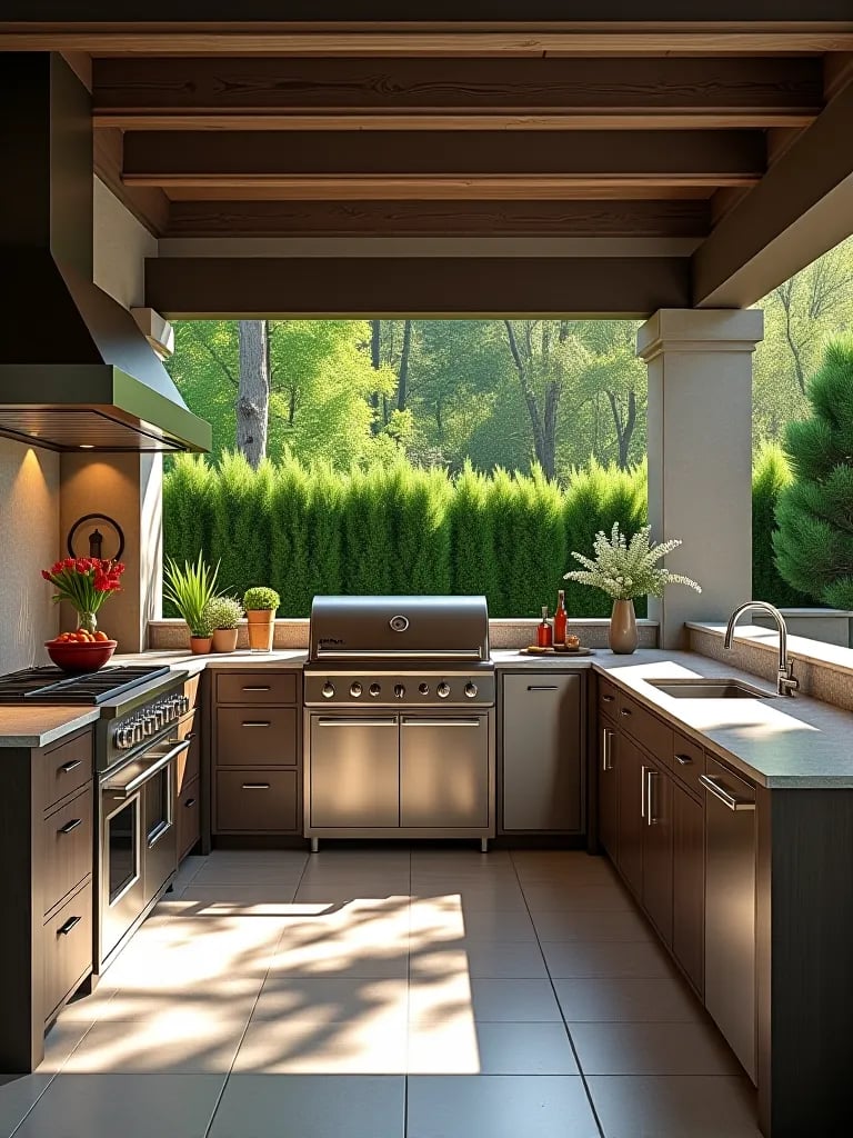 All season outdoor kitchen with durable materials and smart design