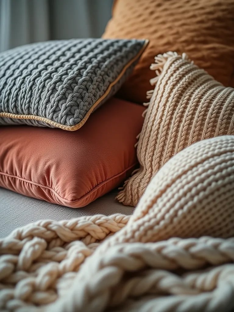 Assortment of textured fabrics for bedroom decor