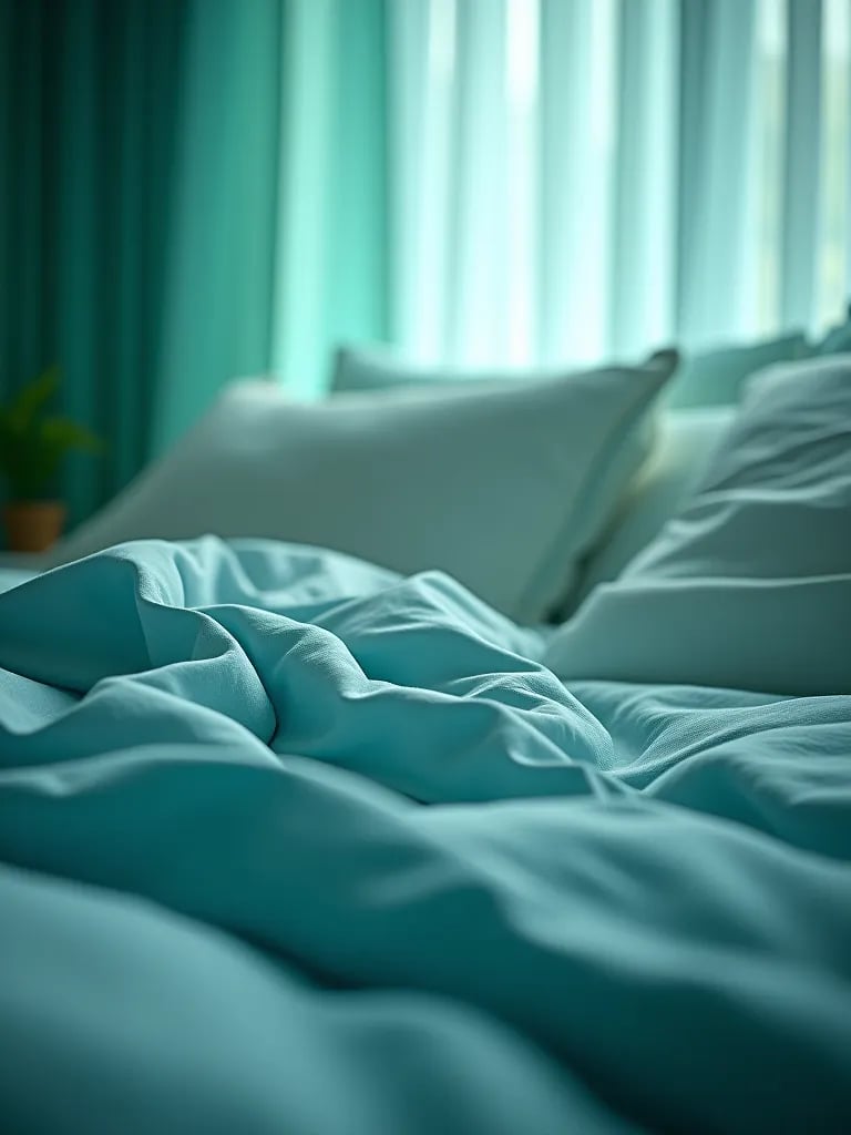 Bedroom with calming blue and green color palette
