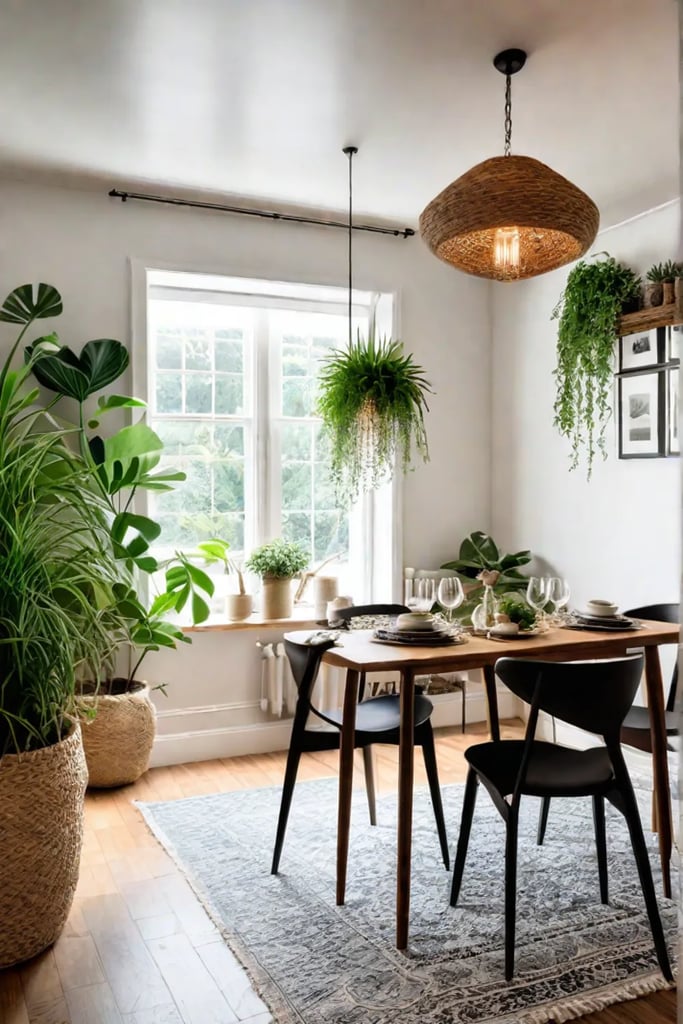 Breakfast nook with string lights