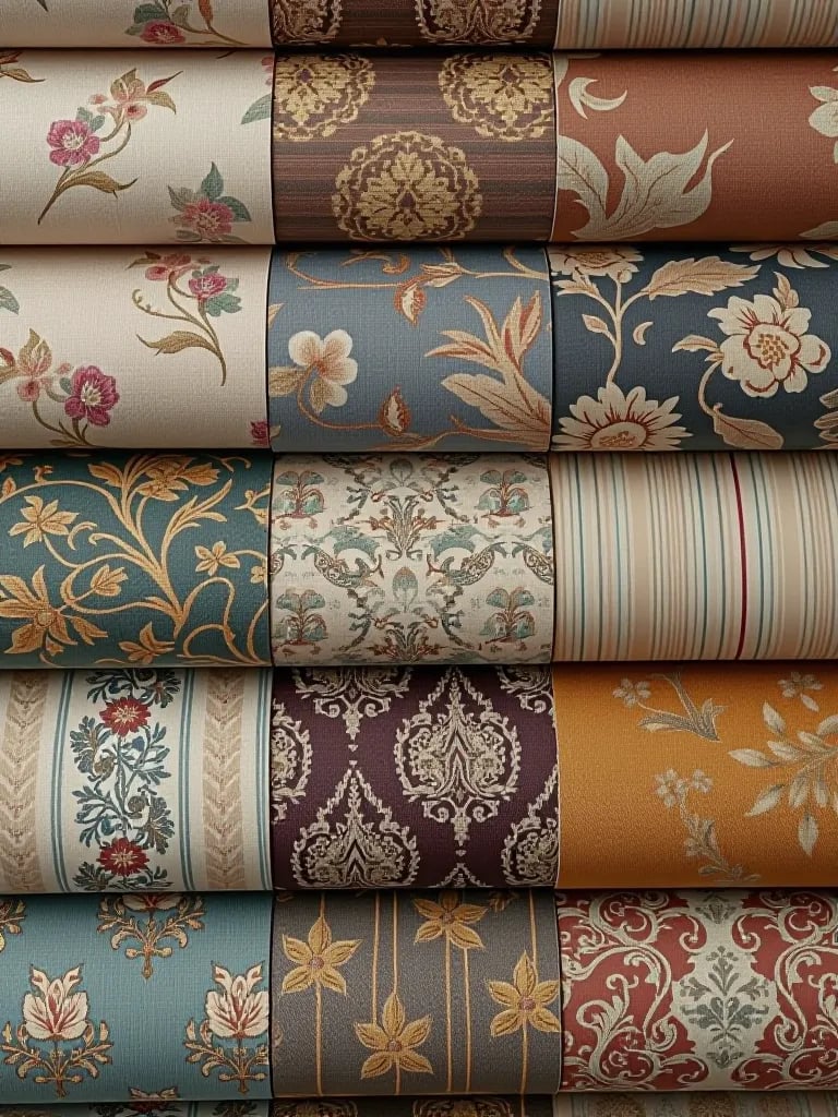 Close up of diverse wallpaper textures for bedrooms