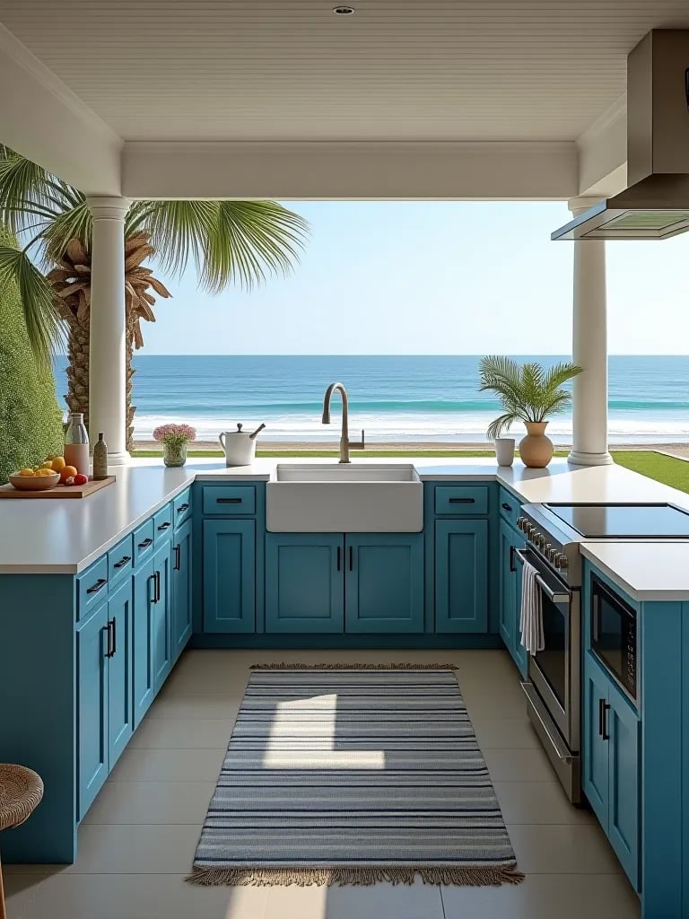 Coastal outdoor kitchen with beach view