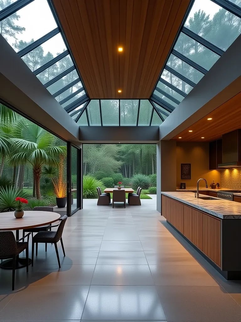 Covered outdoor kitchen with retractable walls