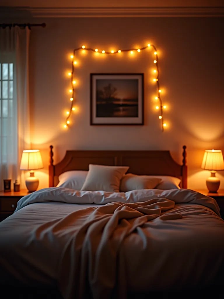 Cozy bedroom with various soft lighting options