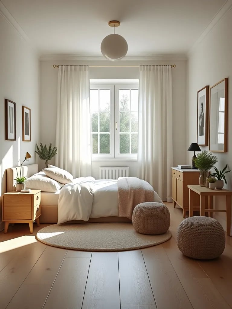 Cozy minimalist bedroom with Scandinavian influence