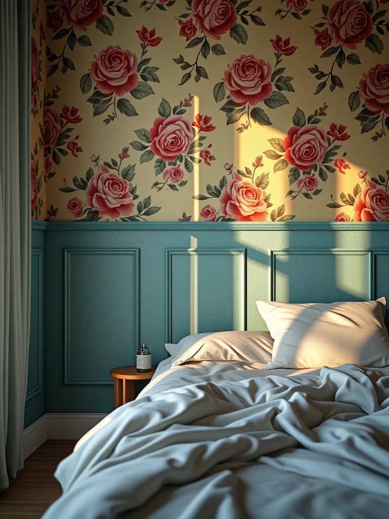Creative wall design mixing wallpaper and paint