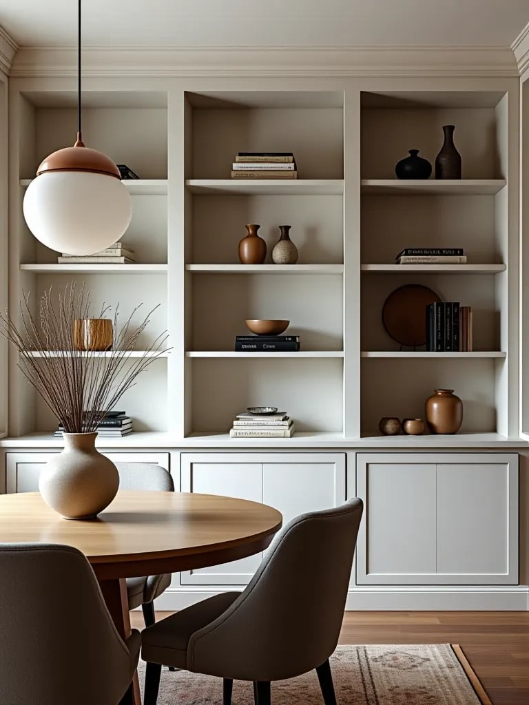 Dining room with subtle striped wall pattern