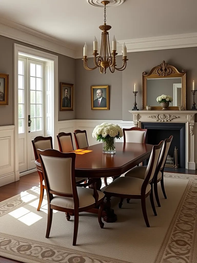 Elegant dining room with two tone painted walls