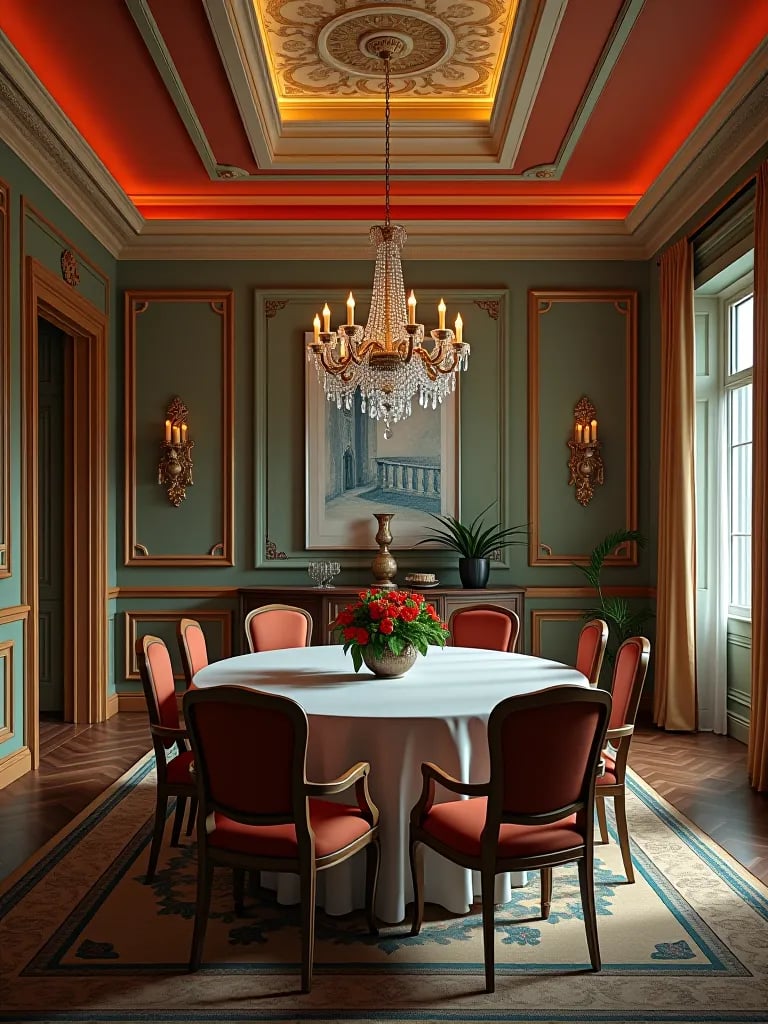 Expertly painted dining room built in shelving unit
