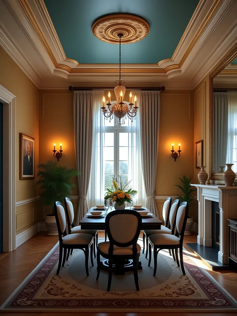 Flawlessly painted built in shelving in dining room