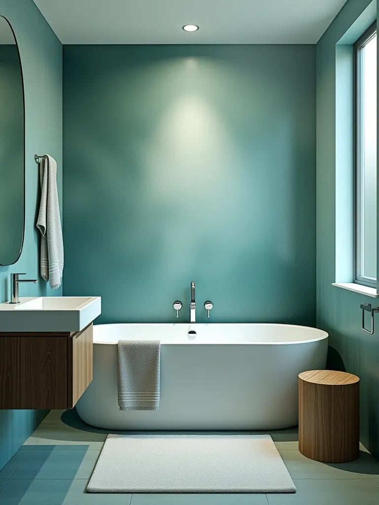 Flowing ombre wallpaper in contemporary bathroom