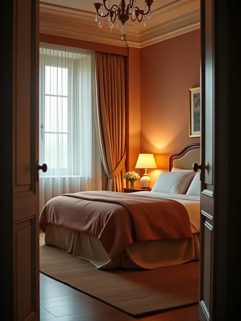 Inviting bedroom with romantic accents and warm ambiance