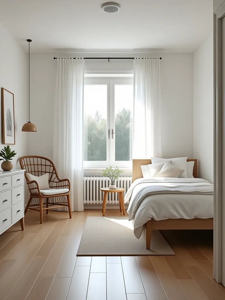 Minimalist Scandinavian inspired small bedroom
