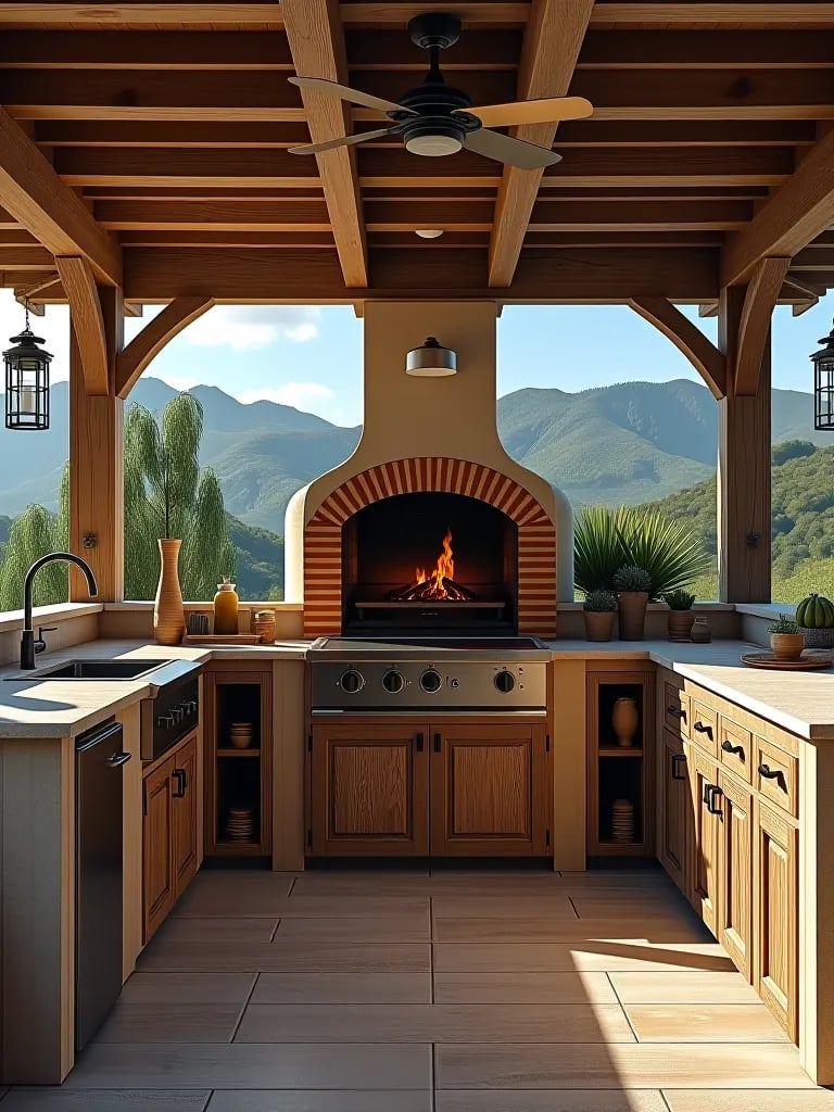 Mountain style outdoor kitchen with rustic elements