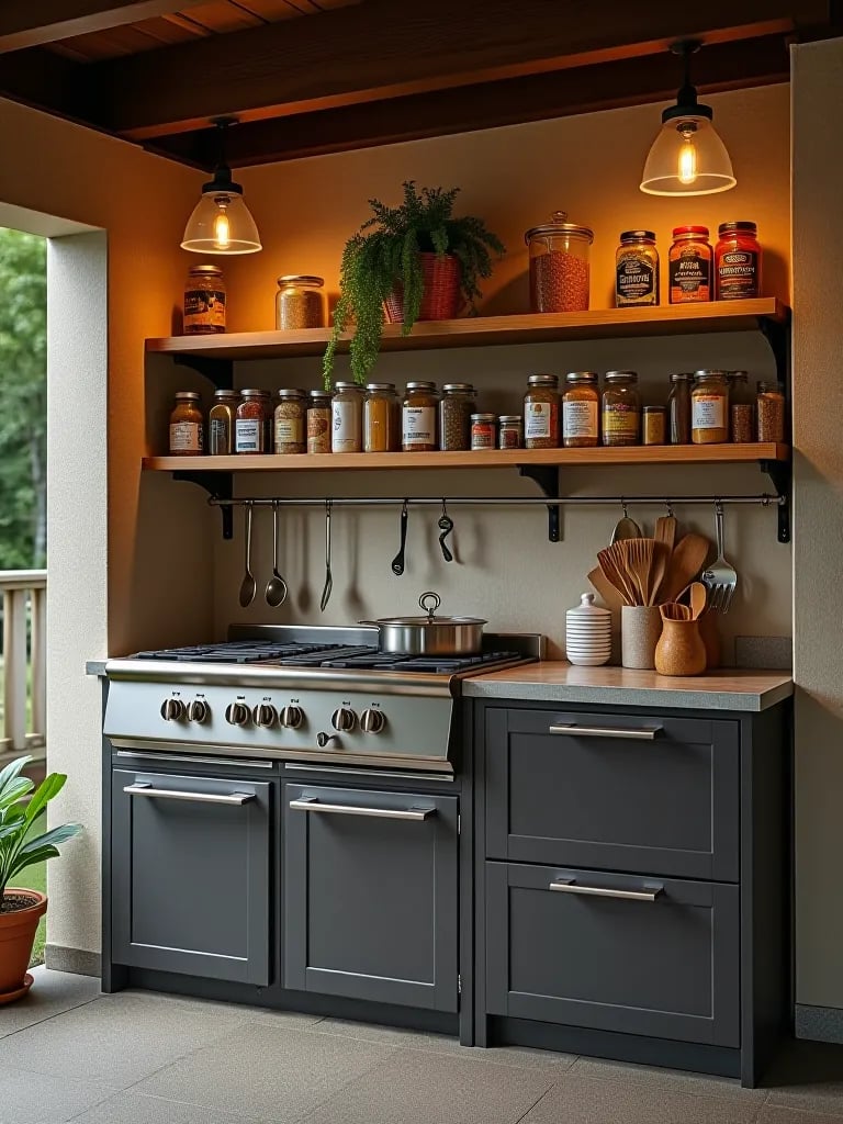 Organized outdoor kitchen with efficient storage solutions