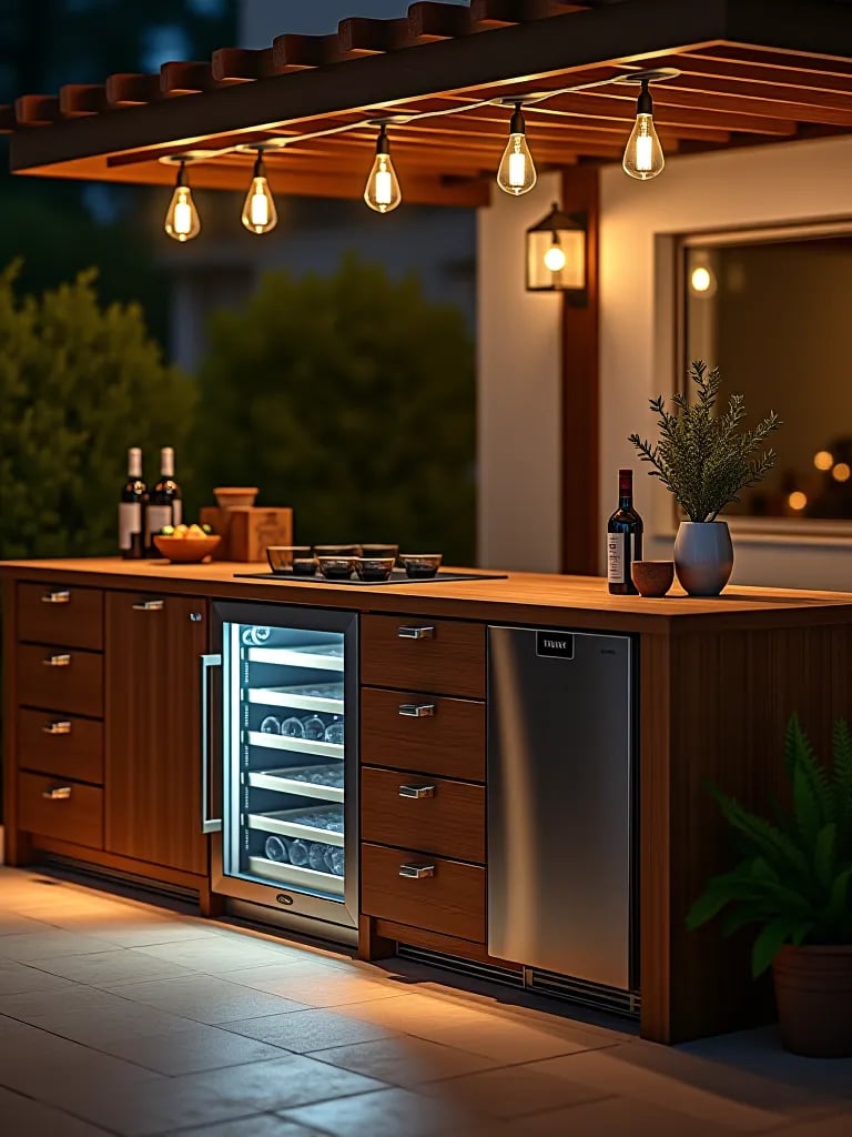 Outdoor kitchen island with built in cooling appliances