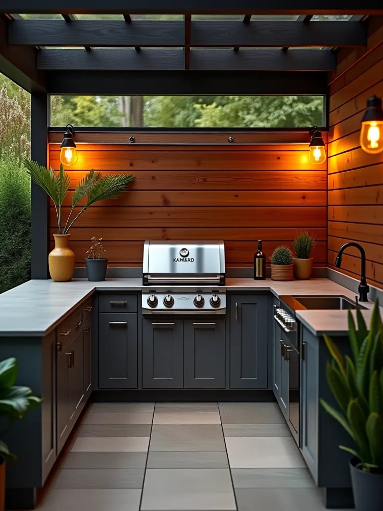 Outdoor kitchen with built in kamado grill