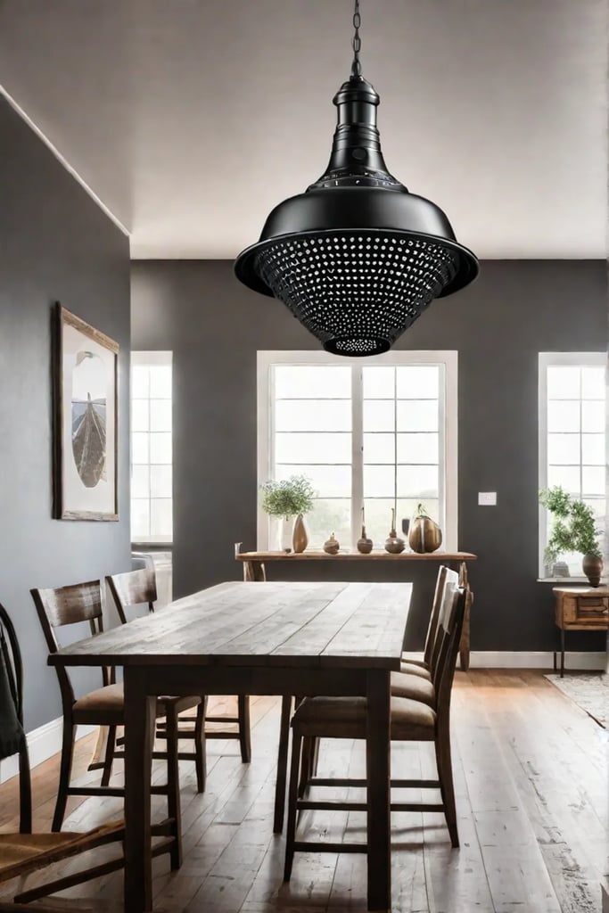 Repurposed colander pendant light