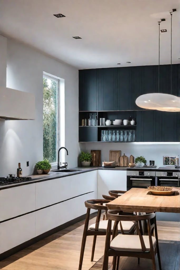 bright and airy kitchen with LED lighting