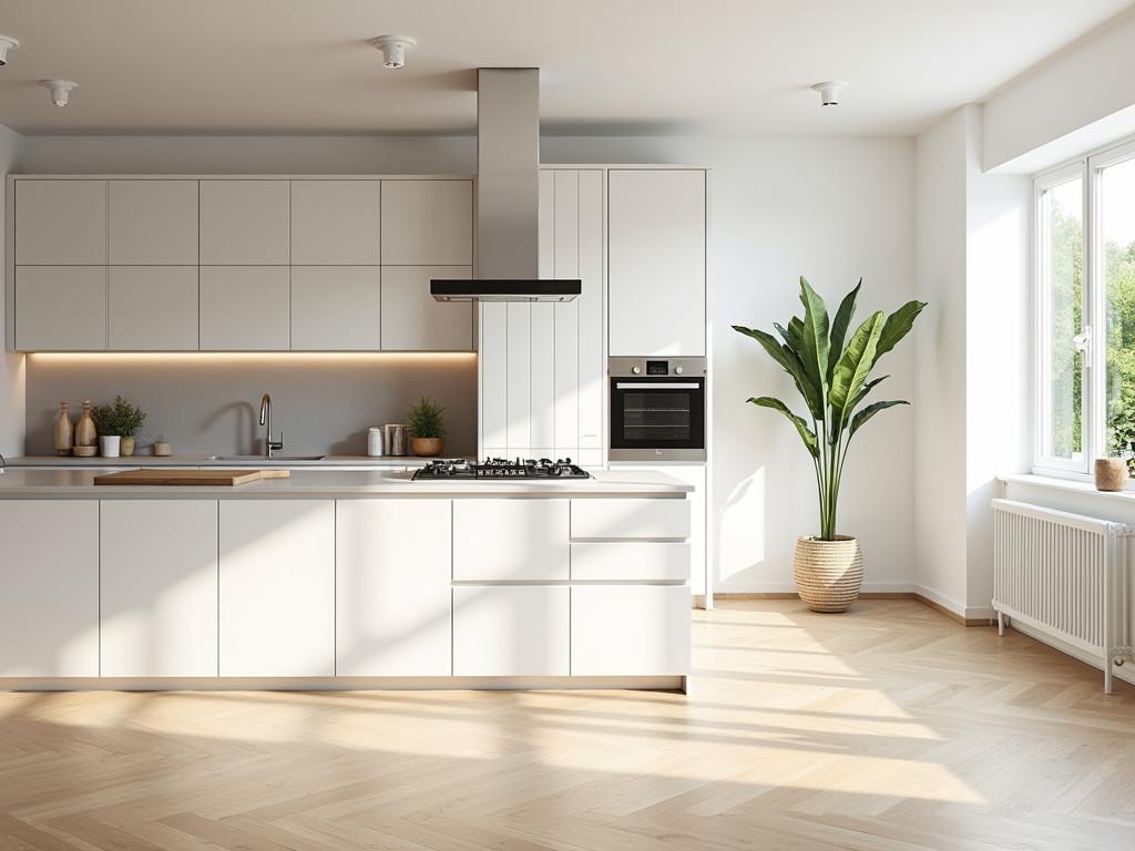 Airy Scandinavian kitchen design with white and wood elements
