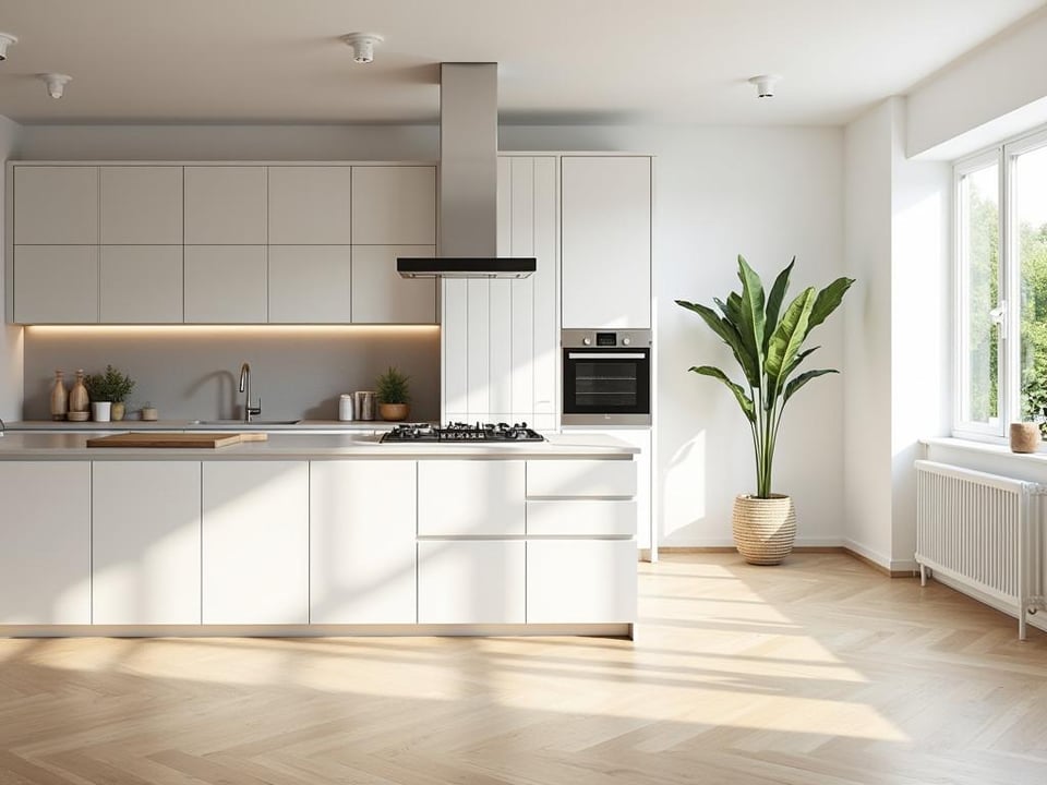 Airy Scandinavian kitchen design with white and wood elements