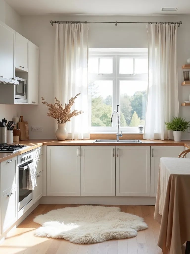 Airy Scandinavian kitchen with natural light and cozy textures
